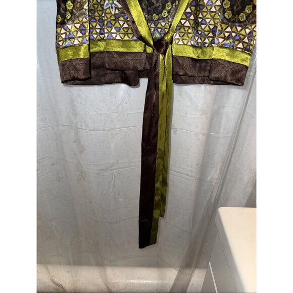 Nicole Miller Tunic Top Sz 10 Aztec Tribal Satin Blouse Pintuck 90's Y2K Style - Picture 6 of 14